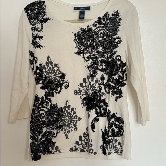 Karen Scott Women's Black and White Floral Top - Picture 1 of 4